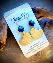 Emerald green & gold heart earrings