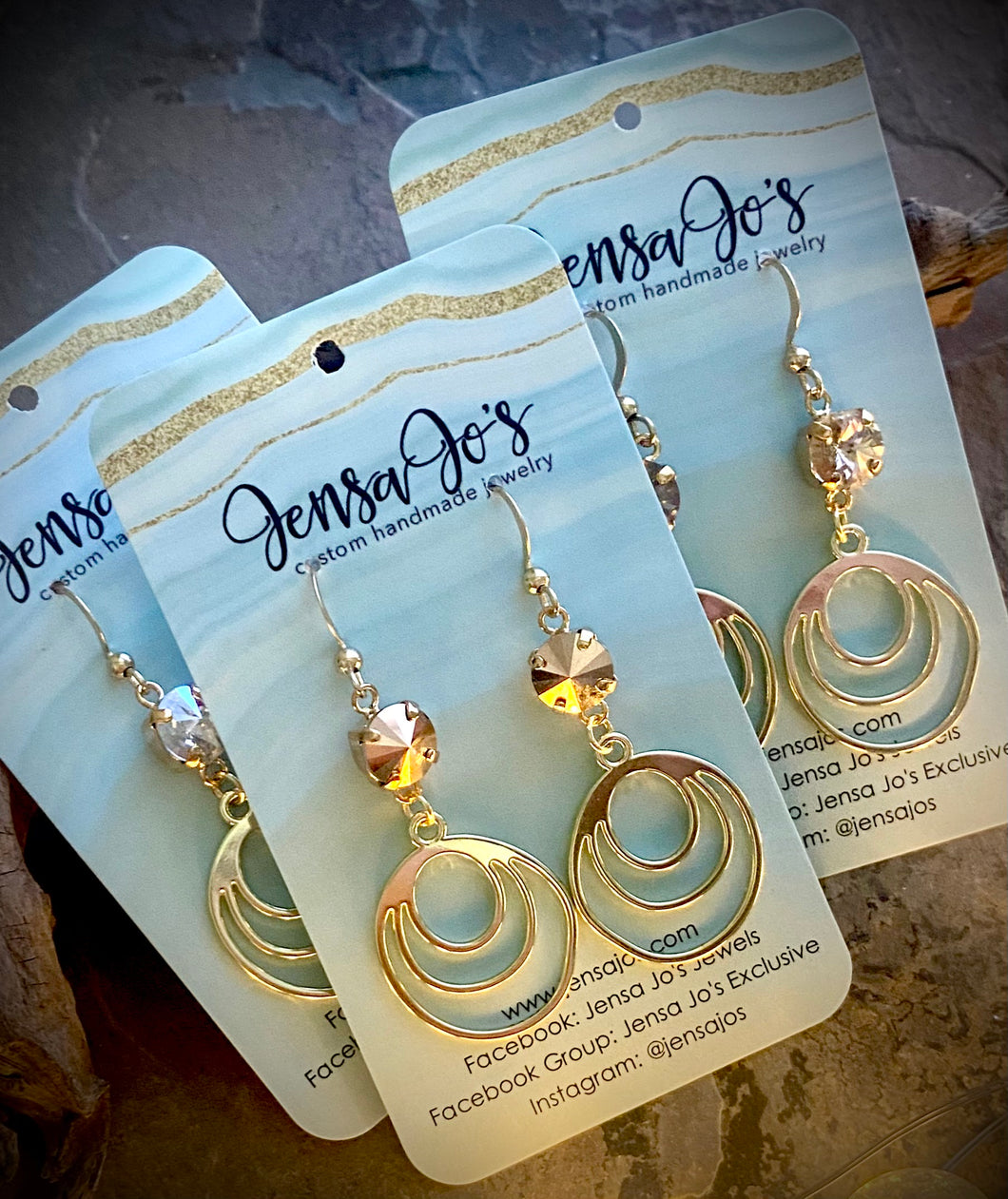 Gold triple hoop crystal earrings