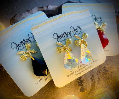 Bow stud crystal drop earrings