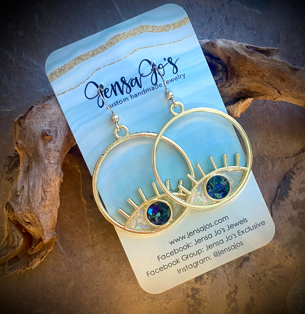 Glitter eye hoop earrings