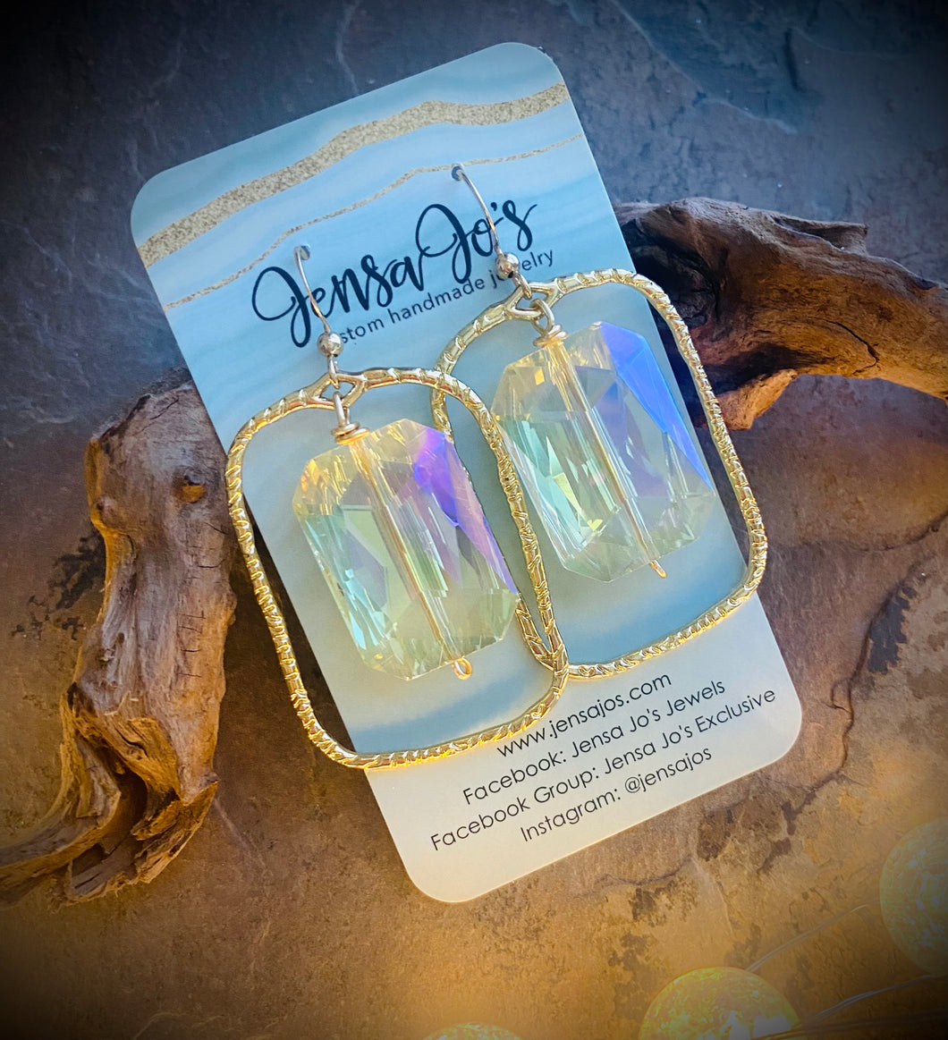 Gold rectangle crystal earrings
