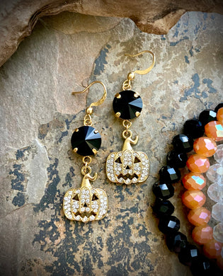 Rhinestone Jack o’ Lantern Earrings