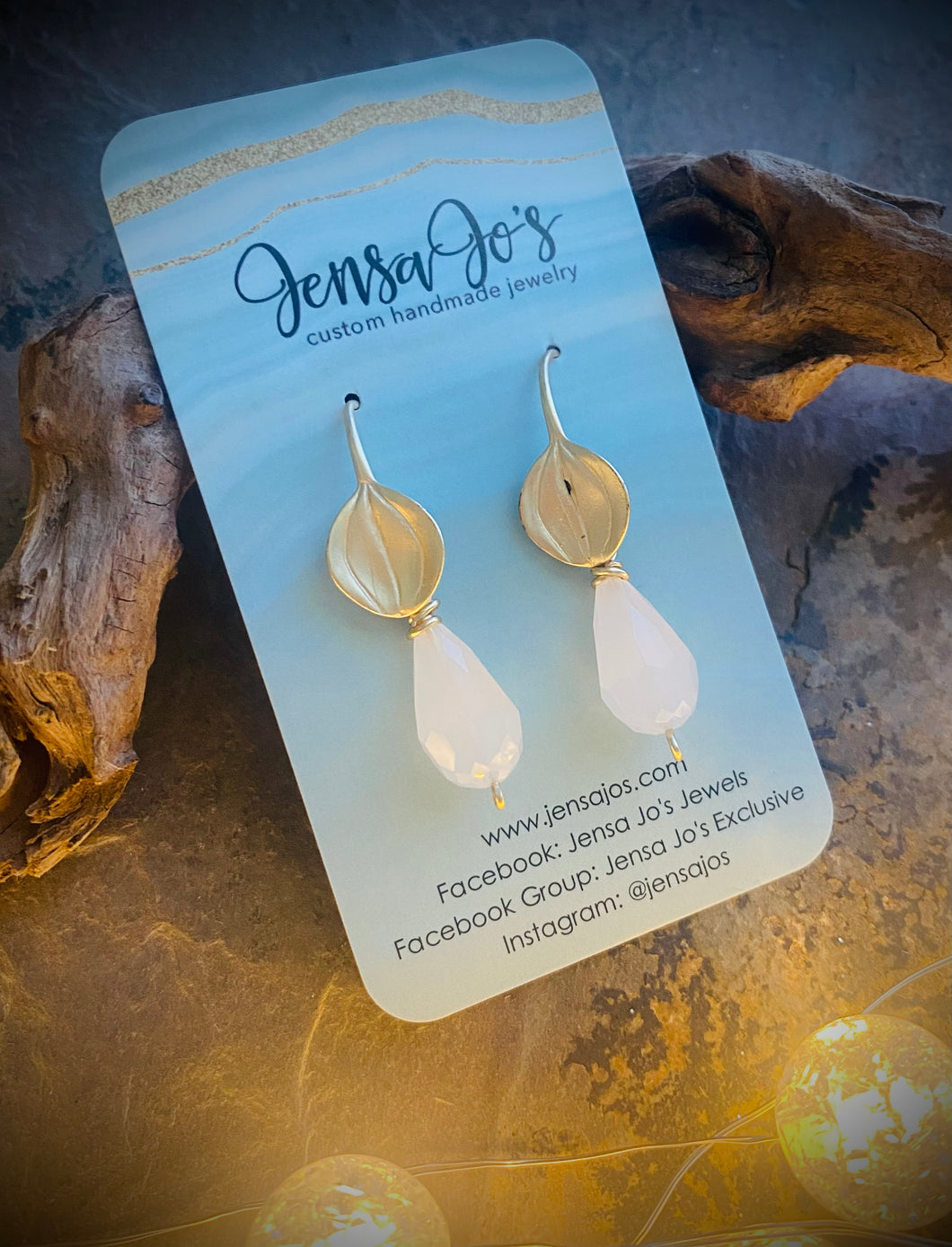 White drop leaf earrings