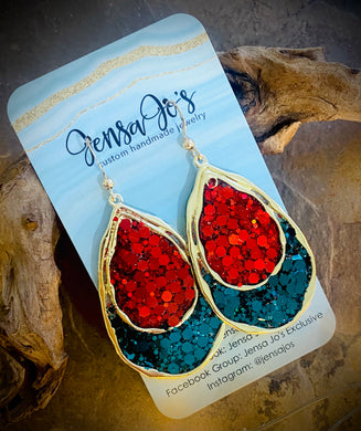Red & green glitter teardrop earrings