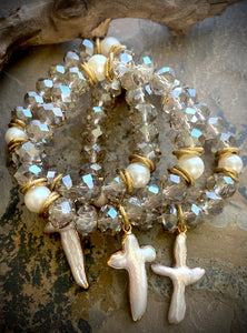 Sophie Pearl Cross Bracelet