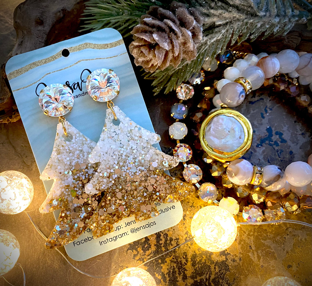 White Christmas Tree Earrings