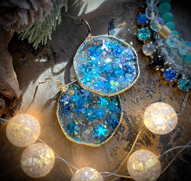 Blue Snowflake Hoop Earrings