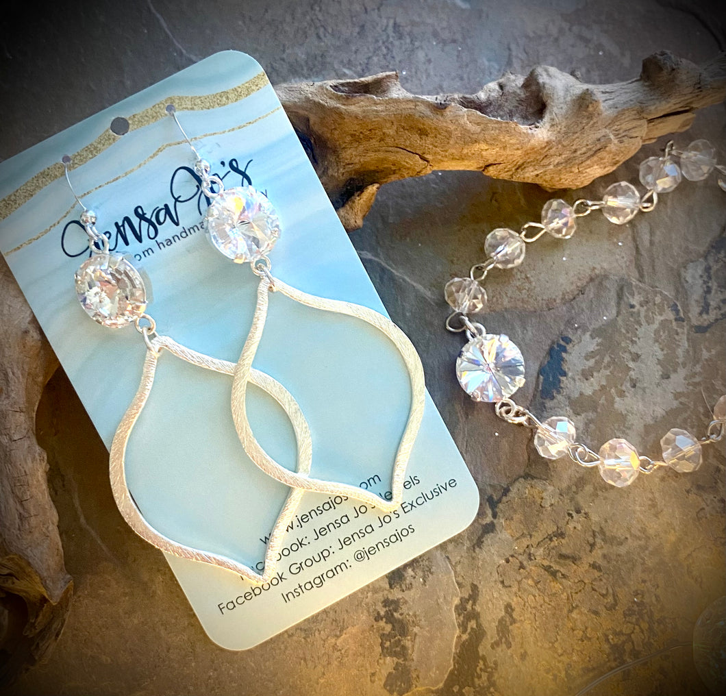 Silver marquise earrings & bracelet set