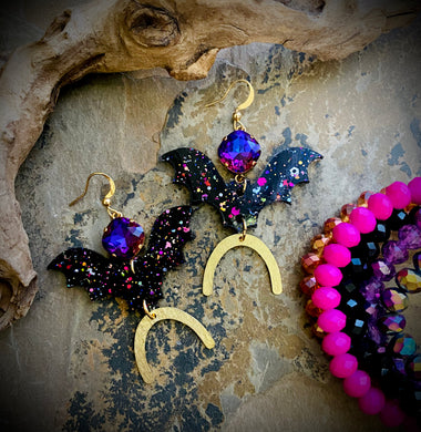 Serena Crystal Bat Earrings