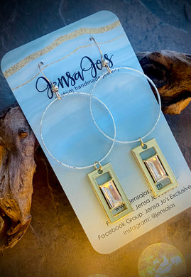 Crystal rectangle silver hoops