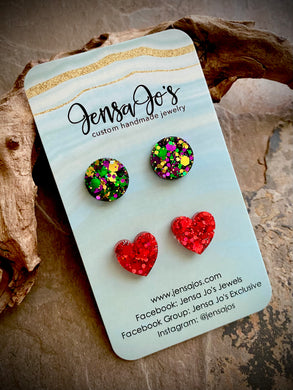 Mardi & Heart Stud Set