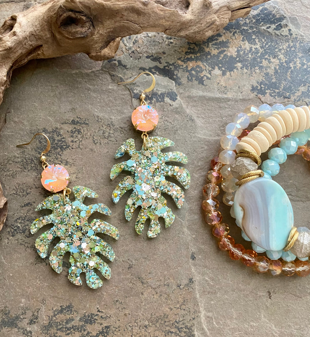 beaded monstera earrings Spring Vibes Monstera Earrings
