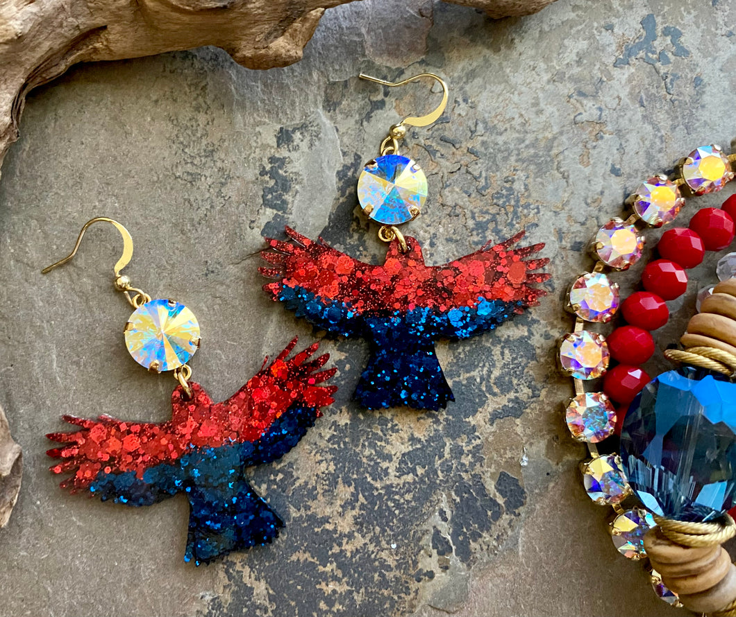 Red & Navy Hawk Earrings