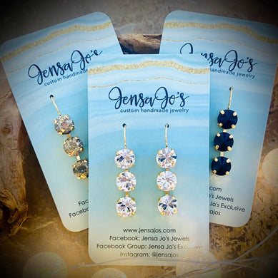 Triple solid color crystal drop earrings