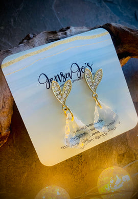 Crystal heart stud crystal drop earrings