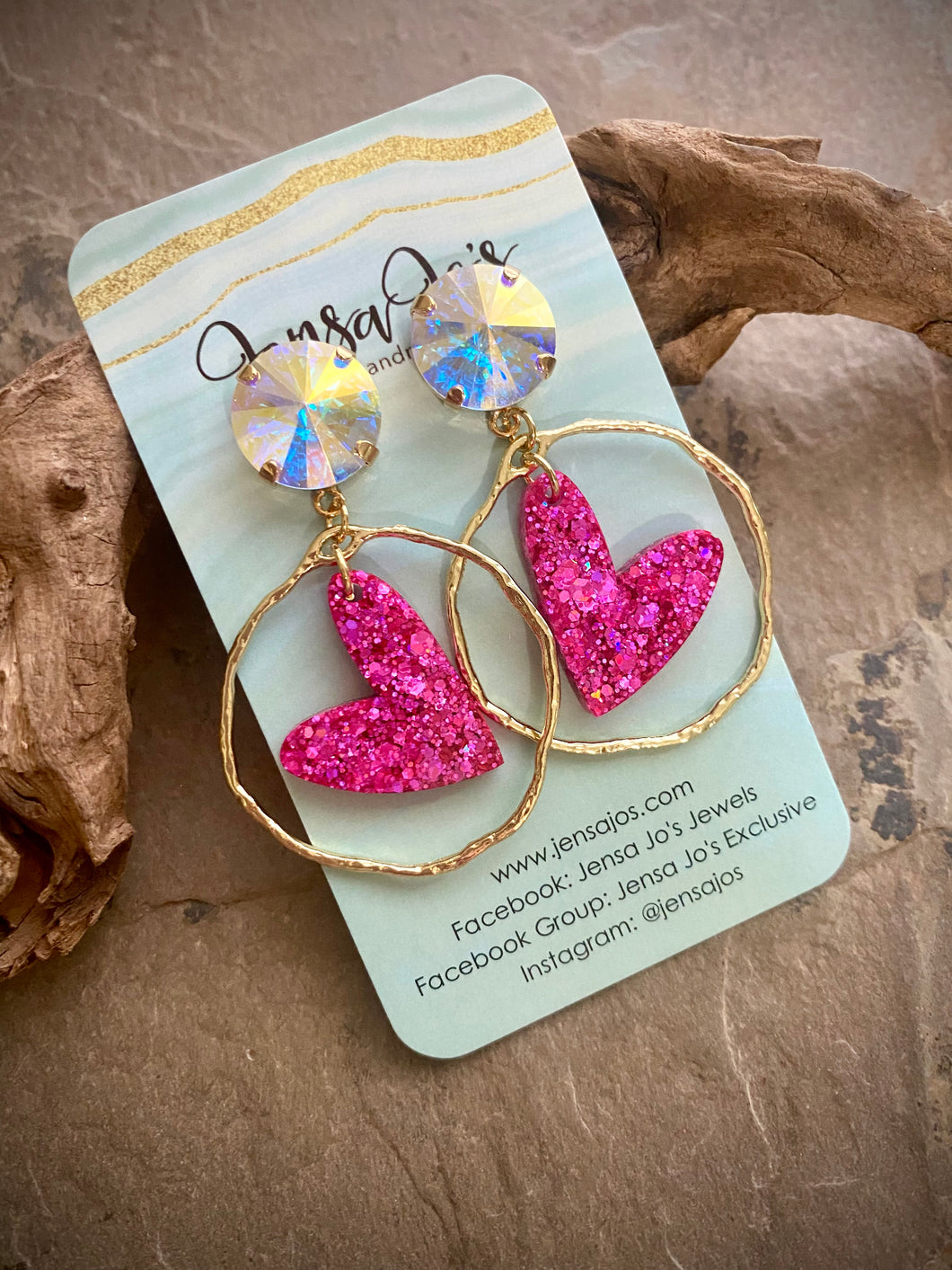Ultra Pink Glitter Heart Earrings