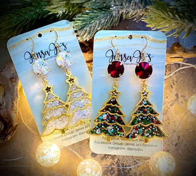 Gold Trimmed Christmas Tree Earrings