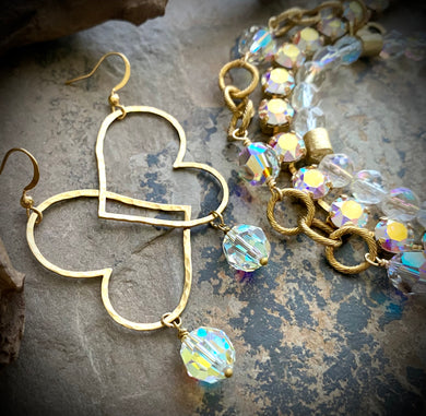 Hammered Brass Crystal Earrings