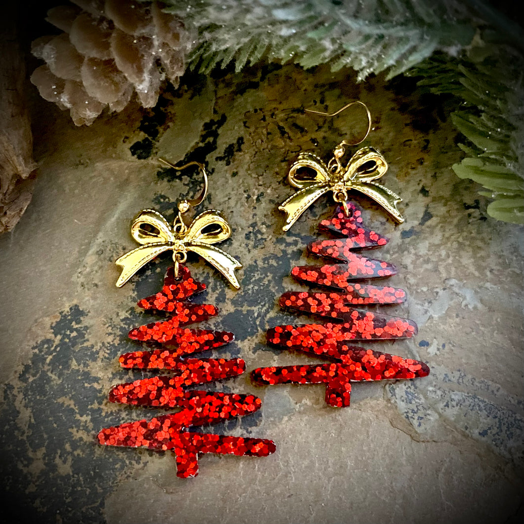 Red Zigzag Tree Earrings