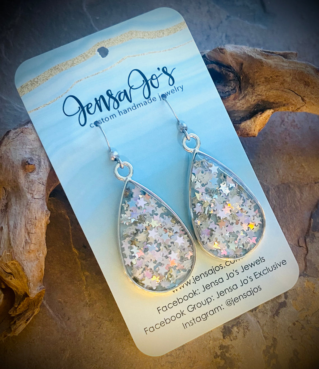 Starry glitter resin teardrop earrings