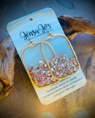 Rose gold shimmer rectangle earrings