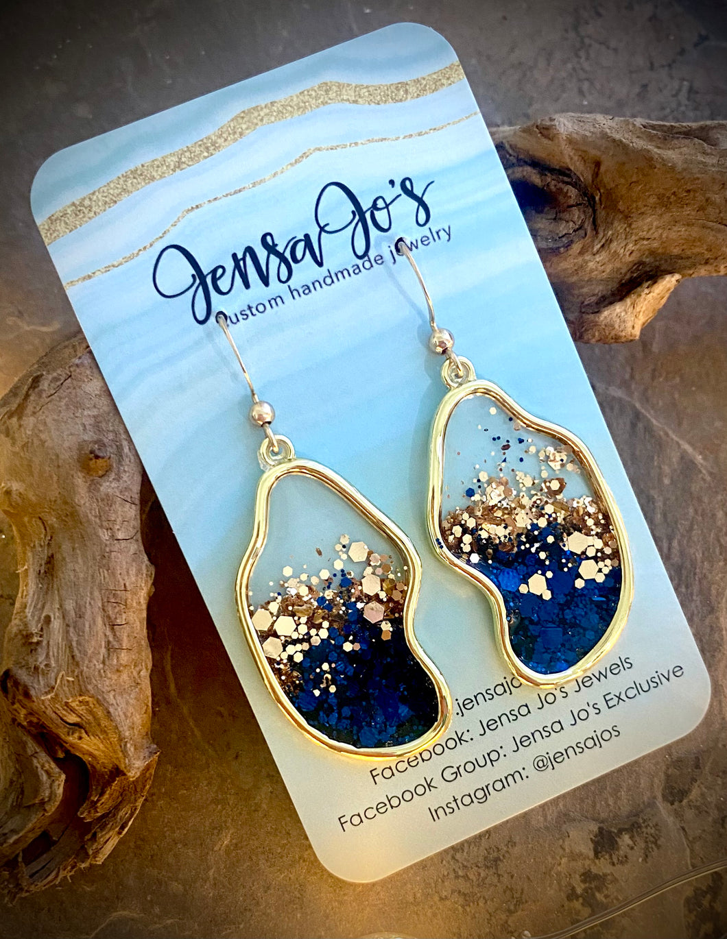 Navy & gold glitter earrings