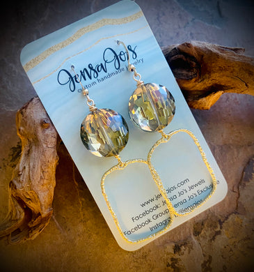 Olive crystal rectangle earrings