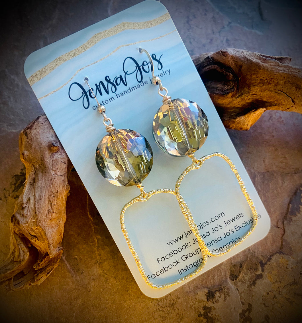 Olive crystal rectangle earrings