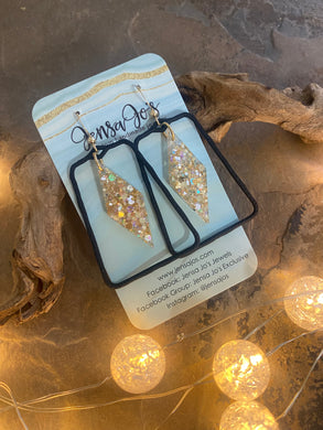 Black trapezoid shimmer earrings