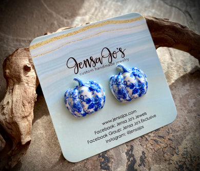 Blue & White Pumpkin Studs