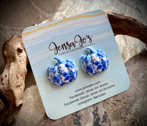 Blue & White Pumpkin Studs