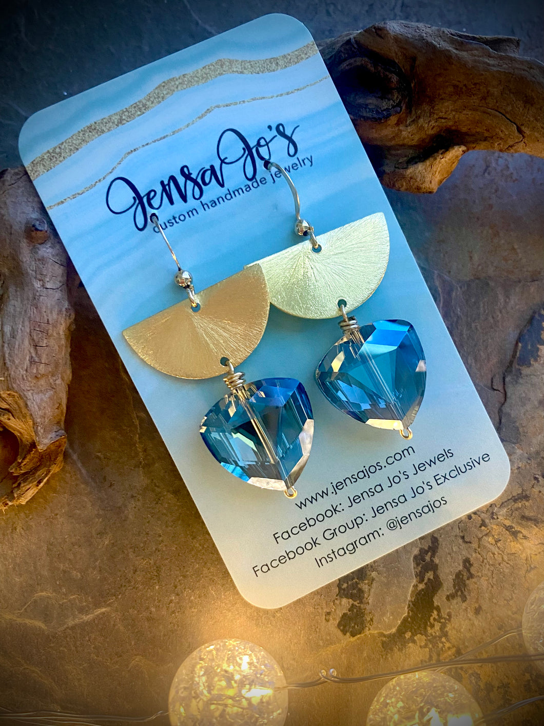 Navy crystal half moon earrings