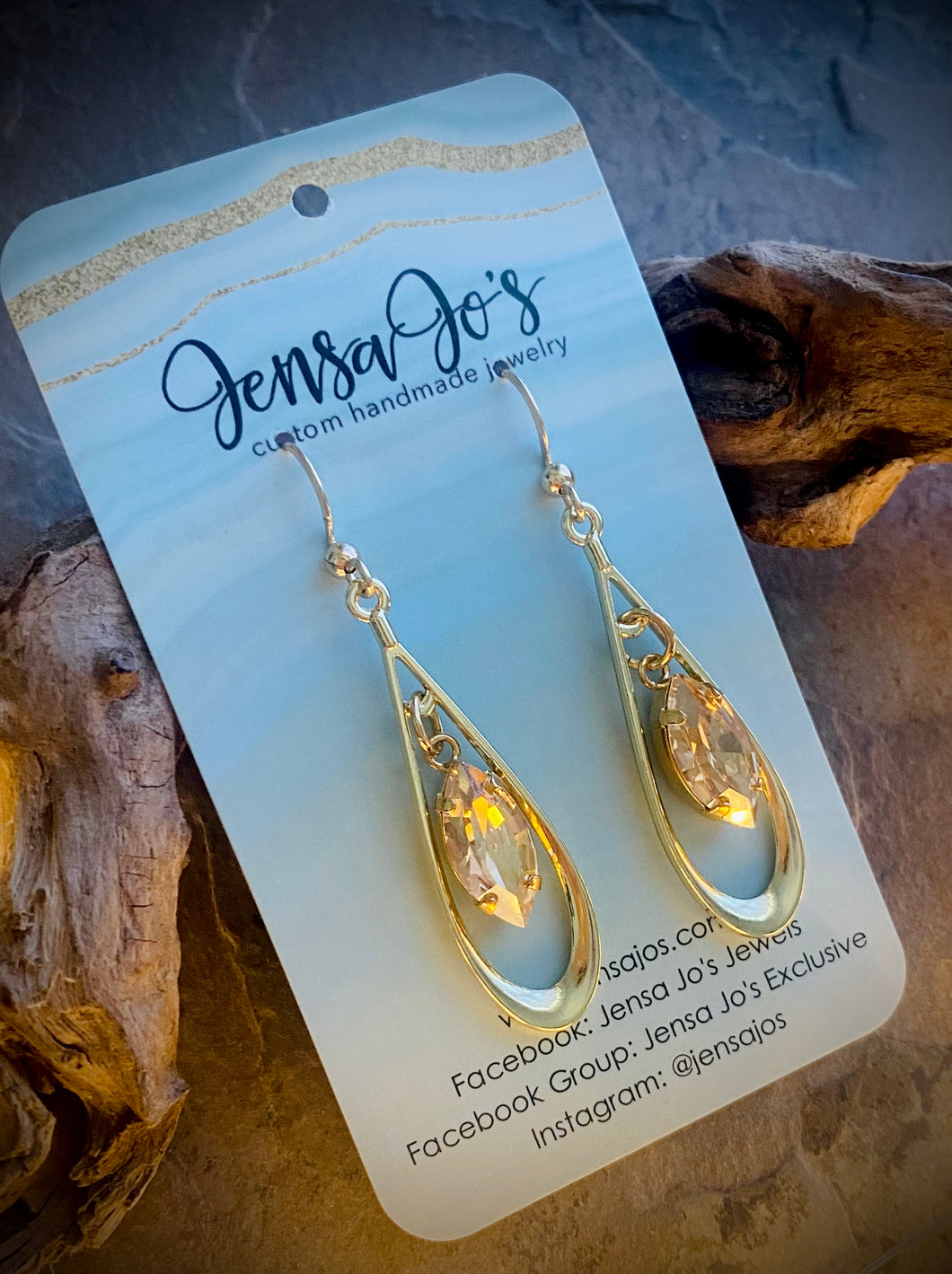 Gold navette crystal teardrop earrings