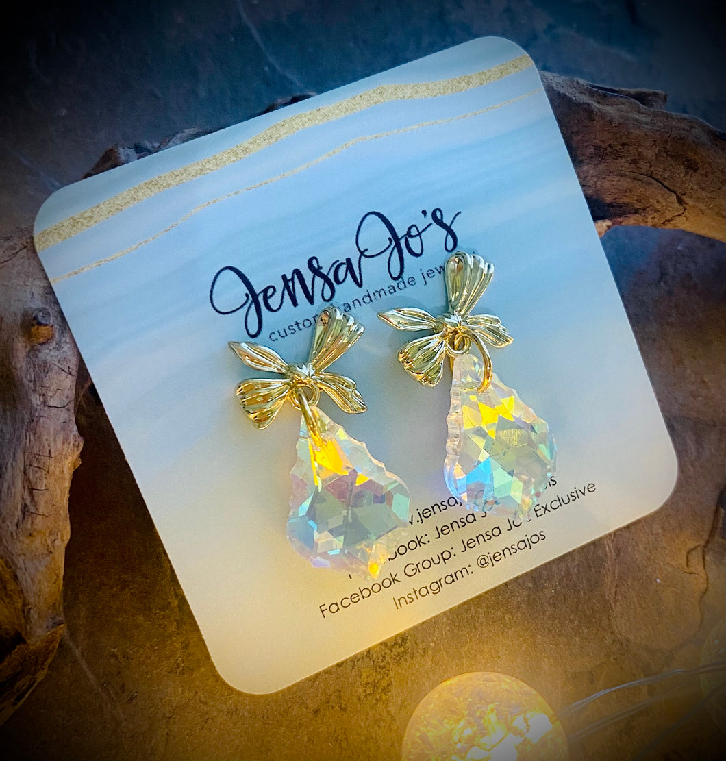 Bow stud crystal drop earrings