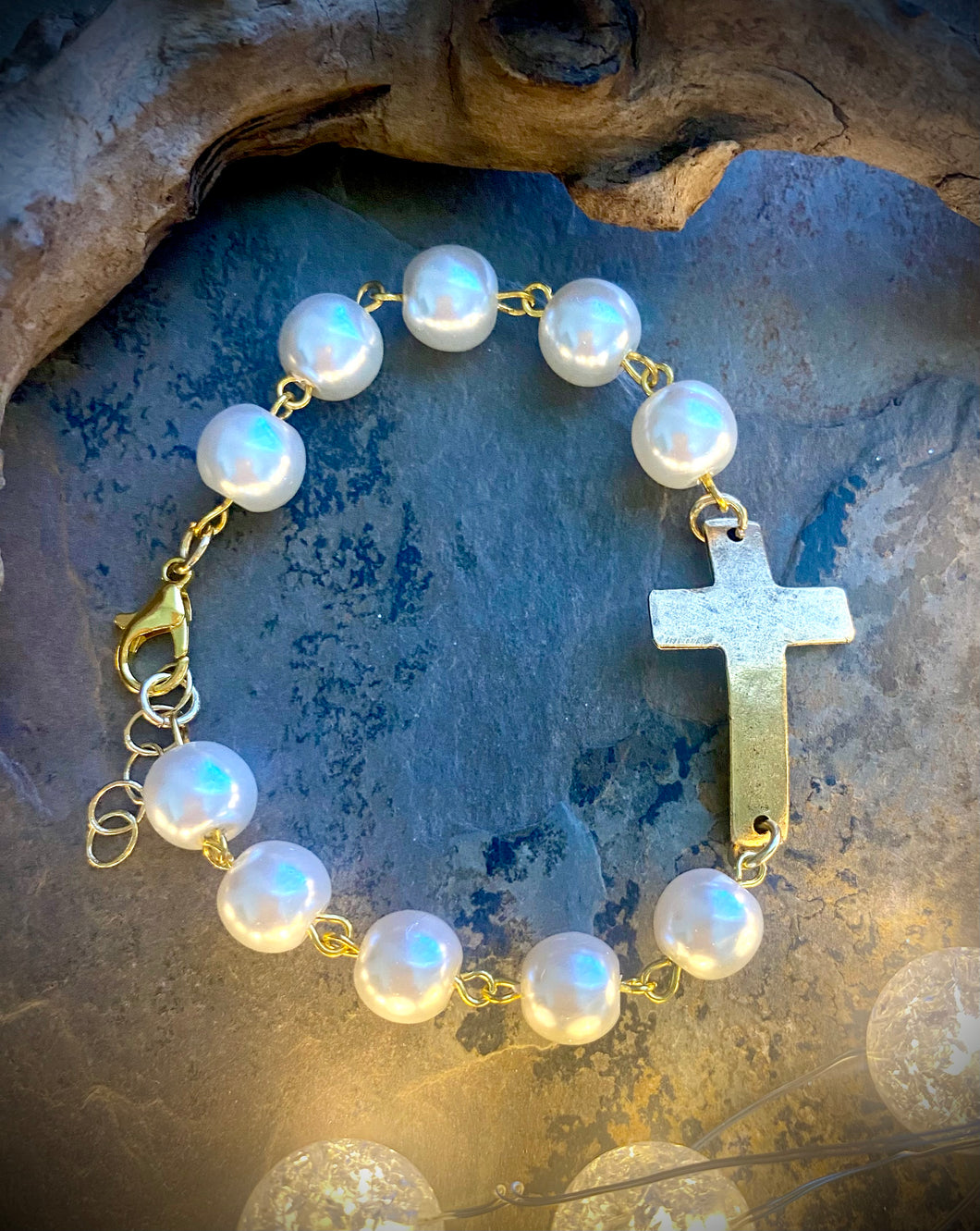 Pearl cross bracelet