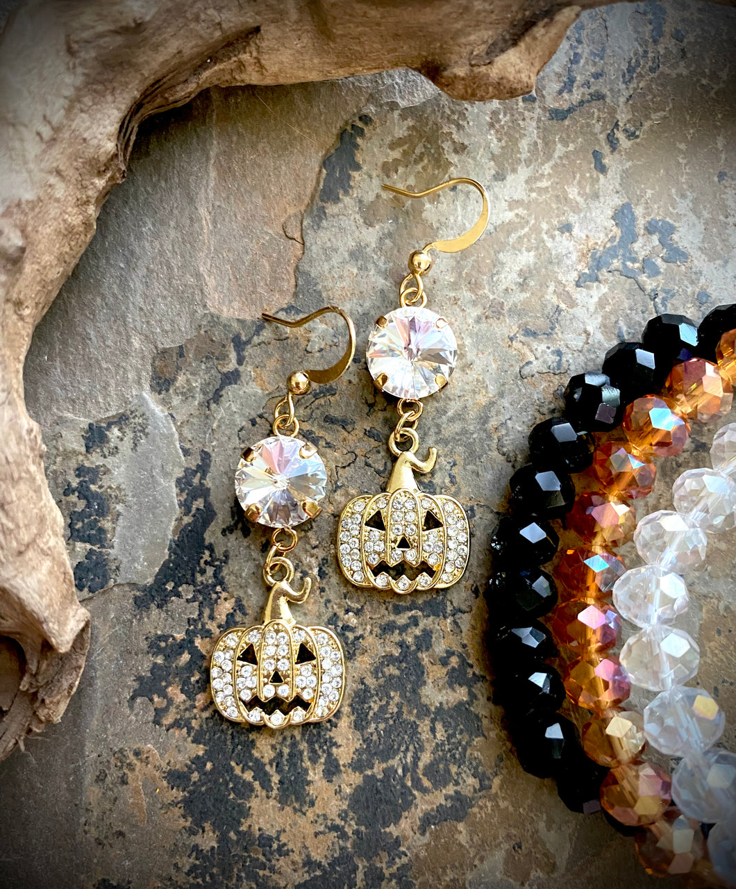 Rhinestone Jack o’ Lantern Earrings