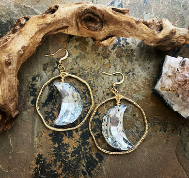 Eileen Crystal Crescent Moon Earrings