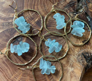 Sea Green Glass Chip Hoop Earrings