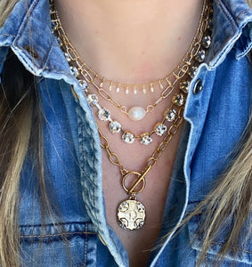Aubrey Crystal Cross Coin Necklace