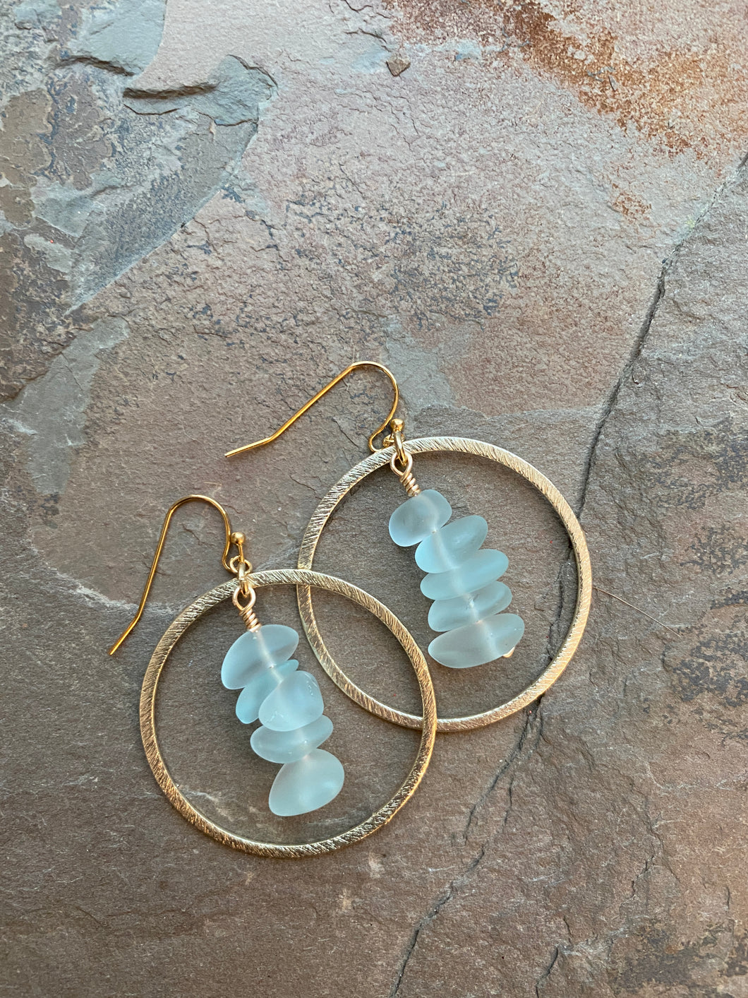 Sea Green Glass Chip Hoop Earrings