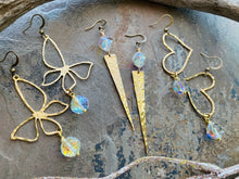Hammered Brass Crystal Earrings