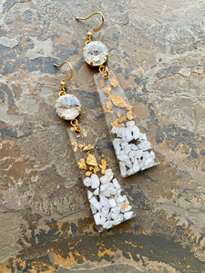 White & Gold Stone Earrings