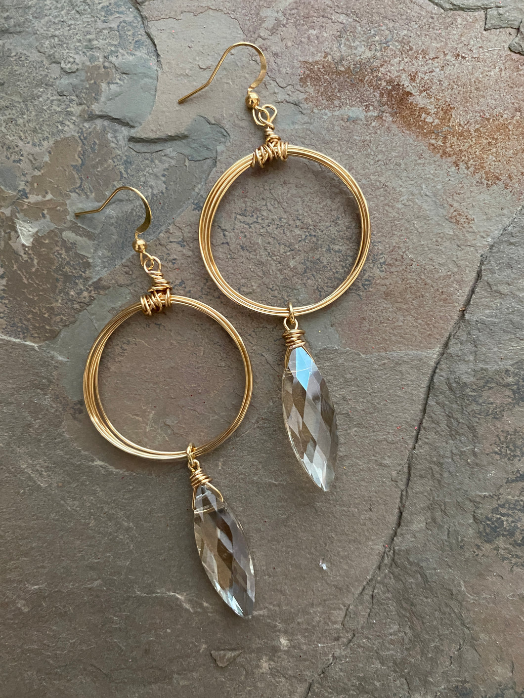 Wire Hoop Crystal Earrings