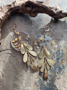 Gold Leaf Flower Drop Earrings