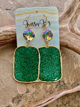 Emerald Glitter Rectangle Earrings