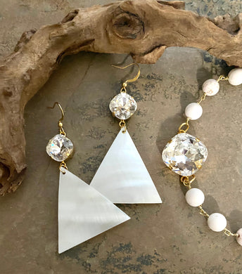 White Pearl Shell Triangle Earrings