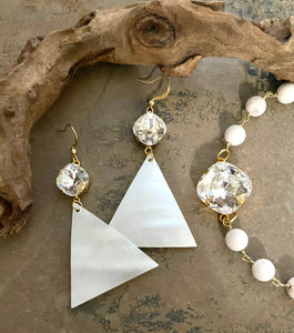 White Pearl Shell Triangle Earrings
