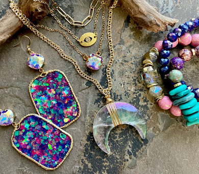 Mystic Glitter Rectangle Earrings