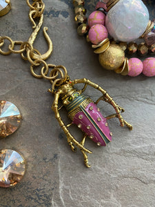 Pink Beetle Necklace