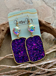 Purple Glitter Rectangle Earrings